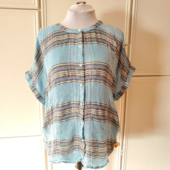 Simply Emma Tops - Simply Emma Light Blue Plaid Sequin Top